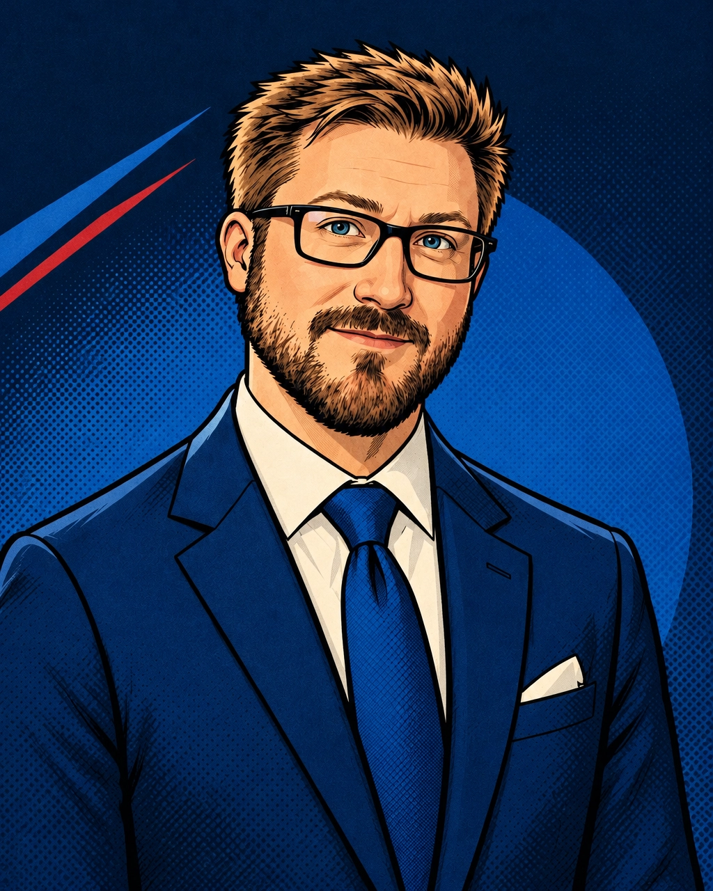 Retro comic-style illustrated portrait of Steve Beecroft